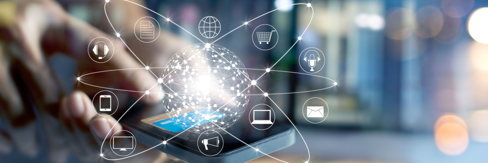 Man using mobile payments online shopping and icon customer network Man using mobile payments online shopping and icon customer network connection on screen, m-banking and omni channel, all on mobile screen are design up